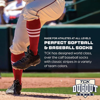 Baseball & Softball Socks | USA Made Dugout Series Striped | over the Calf | Sizing for Youth Boys, Girls, Men, & Women'S